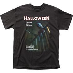 Halloween One Good Scare Throwback Retro Classic Movie Short Sleeve Tee Shirt. Adult Size Shirt Made From 100% Pre-Shrunk Medium Weight Cotton. Every Item We Sell Is Original Brand New. If An Item Is Designated As "Distressed", The Design Contains Intentional Skips And Voids Which Give The Item A Worn-In Or Vintage Look. These Are Part Of The Actual Design And Do Not Reflect Poor Printing. Moodboard Pngs, Shirts Graphic Tees, Design Shirts, Retro Horror, Tops Graphic, Shirts Graphic, Black Halloween, Movie Shirts, Graphic Tops