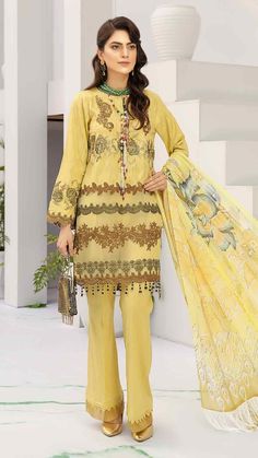 Yellow Semi-stitched Long Sleeve Lawn Suit, Yellow Long Sleeve Salwar Kameez In Cambric, Yellow Long Sleeve Lawn Suit With Dupatta, Yellow Long Sleeve Cambric Salwar Kameez, Yellow Lawn Suit With Dupatta And Long Sleeves, Cotton Long Sleeve Lawn Suit With Self Design, Long Sleeve Self Design Cambric Kurta, Long Sleeve Cotton Lawn Suit With Self Design, Cotton Lawn Suit With Long Sleeves And Self Design