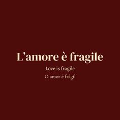 the words love is fragile o'amore e fraglii on a red background