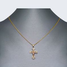 14K Gold Floral Cross Necklace Set Ornate Yellow Gold Diamond Necklace, Ornate Cross Pendant Jewelry For Formal Occasions, Elegant Jewelry With Intricate Design Cross Pendant, Gold Filigree Cross Pendant Necklace, Gold Cross Pendant Jewelry With Intricate Design, Gold Cross Pendant With Intricate Design, Gold Diamond Pendant Bridal Necklace, Gold Bridal Necklace With Diamond Pendant, Gold Bridal Pendant Necklace With Diamond Accents