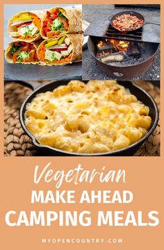 vegetarian make ahead camping meals with text overlay