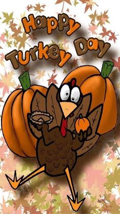 a happy turkey day card with a cartoon turkey