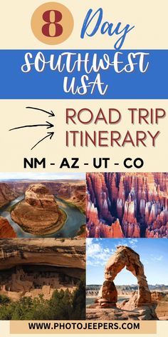 the best road trip itinerary for 3 days in southern usa, including arches and cliffs