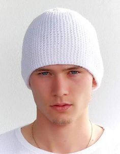 "Mens hand knit hat Fisherman beanie hat Teen boy hats White acrylic beanie More mens accessories here: https://www.etsy.com/shop/lasunka/?section_id=12353643 Mens knitted hat is great for autumn, winter and outdoor. Amazing accessory to style any looks. Knitted surface has a simple classic pattern that goes with every item in your wardrobe! It's great gift idea for him! You can fold this hat to make it shorter. Will be perfect for fishermen and skiers. Measurements: Width - 7.9\" - 9.4\" ( 20 - Wool Hat Men, Teen Hats, Fisherman Beanie, White Beanie, Wardrobe Measurements, Hat Aesthetic, Mens Beanie Hats, Knit Hat For Men, Chemo Headwear