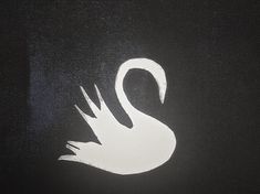 a white swan on a black background with the letter s in it's center