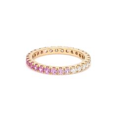 Rings 6 / Yellow Gold / 14K 14K & 18K Ombre Pink Sapphire & Diamond Eternity Ring Diamond Half Eternity Band, Bezel Set Earrings, Silver Wedding Band, Ring Matching, Bridal Diamond Jewellery, Zierlicher Ring, Ringe Gold, Silver Wedding Bands, Eternity Band Ring