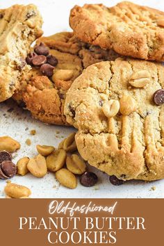 A stack of peanut butter chocolate chip cookies Old Fashioned Peanut Butter Cookies, Eggless Cookie Recipes, Joy Of Baking, Butter Cookie Recipe, Easy Peasy Recipes, Peanut Butter Chocolate Chip Cookies