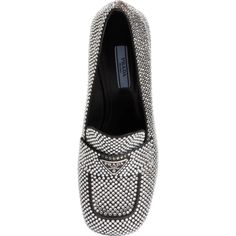 This loafer with triangle logo comes in satin covered in crystals that create plays of light and iridescent glimmers on the surface. Defined by a low heel and square toe, this shoe reimagines the classic penny loafer from a feminine perspective..Crystal embellishmentLogo plaqueRound toeBranded insoleMedium block heelComposition: Fabric 100%, Crystal 100%Lining: Leather 100%Sole: Leather 100%, Rubber 100%Made in Italy Elegant Rhinestone Slip-on Loafers, Luxury Party Loafers With Rhinestones, Evening Loafers With Rhinestones And Round Toe, Evening Rhinestone Round Toe Loafers, Elegant Party Loafers With Studded Rubber Outsoles, Luxury Formal Loafers With Rhinestones, Luxury Rhinestone Loafers For Formal Occasions, Luxury Silver Loafers For Formal Occasions, Elegant Evening Loafers With Rhinestones