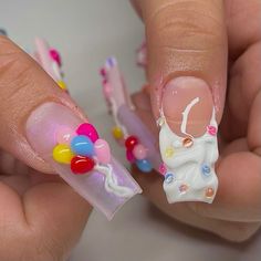 Cake Frosting Nails, Cute But Simple Nails, Candyland Nails, Candy Land Nails, Trendy Nails Pastel, Balloon Nail Art, Icing Nails, Birthday Cake Nails, Cake Nail Art