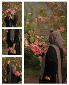 a woman wearing a hijab and holding flowers