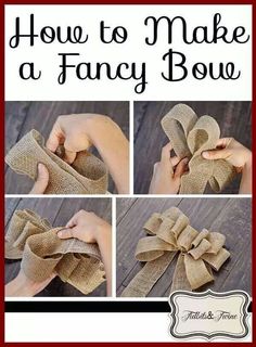 the instructions for how to make a fancy bow with burlock and ribbon on it