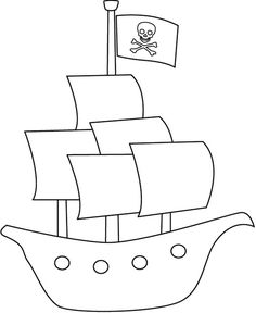 a pirate ship with a skull and crossbones on it's mast coloring page