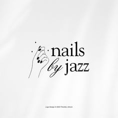 the logo for nails by jazz is shown in black and white, with an image of a woman's hand holding a flower