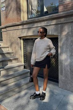 30+ Fall Minimalist Outfits That Are Effortlessly Chic, Simple and Comfy Fall Minimalist Outfit, Fall Aesthetic Outfit, Prada Skirt, Oversized White Shirt, Micro Miniskirt, Micro Skirt, Wool Mini Skirt, Skirt Trends, Micro Mini Skirt