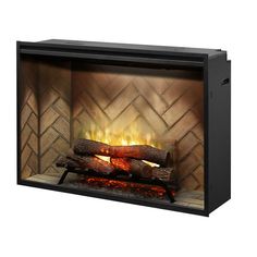 an electric fireplace with logs and flames