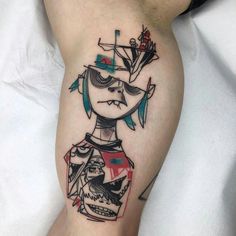 a person with a tattoo on their leg