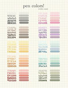 the color chart for pens and pencils, with different colors on each one side