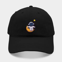 a black hat with an astronaut on the moon