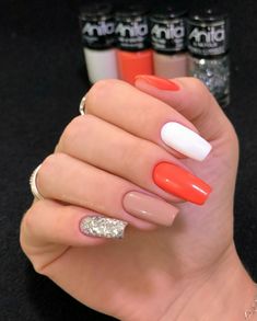 Cute Nails For Fall, Pink Acrylic Nails, Dipped Nails, Orange Nails, Holographic Nails, Dream Nails, Manicure E Pedicure, Nail Polishes, Pink And Yellow