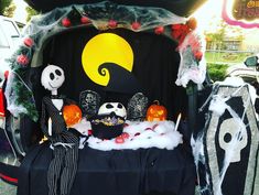 the trunk of a car decorated for halloween