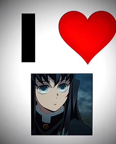 an anime character with blue eyes and black hair in front of a red heart