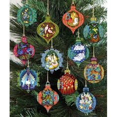 a christmas tree with ornaments hanging from it