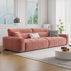 a living room scene with focus on the sofa