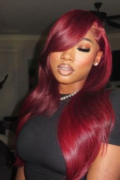 Burgundy Side Part Quick Weave, Wig Black Women, Hair Birthday, Burgundy Wig, Bestie Stuff, Red Wig, Side Part Hairstyles, Long Red Hair, School Hairstyles