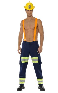 a man wearing an orange safety helmet and overalls is standing in front of a white background