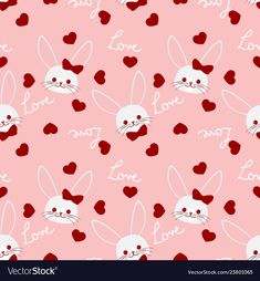 seamless pattern with rabbits and hearts on pink background