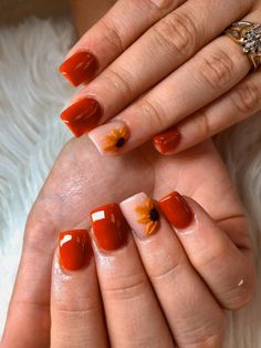 Orange Acrylic Nails, Orange Nail Designs, Simple Fall Nails, Sunflower Nails, Fall Nail Art Designs, Cute Nails For Fall, Fall Acrylic Nails, Thanksgiving Nails