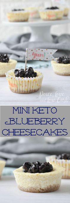 mini keto blueberry cheesecakes are ready to be eaten and served for dessert