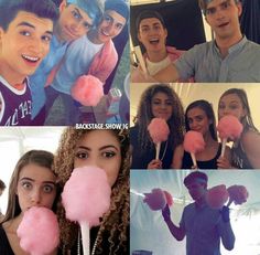 several pictures of people with different colored lollipops