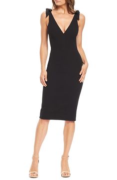 Free shipping and returns on Lita Tie Cocktail Dress at Nordstrom.com. Bows at the shoulders and a plunging V-neckline update an LBD in a figure-skimming sheath silhouette. Summer Cocktail Dress, Long Cocktail Dress, Different Dresses, Black Sheath Dress, Dress The Population, Black Cocktail, Dress Silhouette, Dress Zipper, Black Cocktail Dress