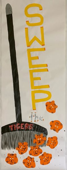 a poster with an orange and black cat on it's side that says skeep