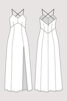 the front and back view of a dress