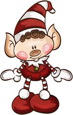 a cartoon character with an elf hat and red pants