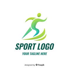 a logo for a sport company with a stylized image of a man running on the grass