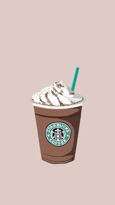 an illustration of a starbucks drink with whipped cream and a green straw in it's cup