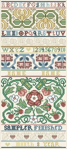 the cross stitch pattern with different designs