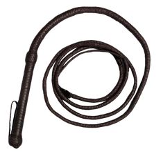 a brown leather leash with a metal hook on the end and an extension cord attached to it