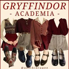 Hogwarts Outfits Gryffindor, Gryffindor Aesthetic Outfit, Gryffindor Inspired Outfits, Gryffindor Outfits, Gryffindor Outfit, Tis Autumn, Hogwarts Life, Magical Fashion, Cottagecore Academia