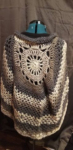 Womens Circular Mandala Poncho. one size fits most Cozy Gray Poncho For Fall, Gray One Size Fall Cape, Circular Mandala, Mandala Crochet, Ladies Poncho, Crochet Mandala, Crochet Poncho, Art Collection, Bathing Beauties