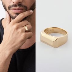 Mens Solid 14K Gold Statement Signet Ring Gold Ring for Men - Etsy New Zealand Rose Gold Rings For Men, Gold Ring For Men Unique, Men Gold Ring Design Unique, Gold Rings For Men Unique, Mens Ring Designs Gold, Rose Gold Ring Men, Men’s Ring, Men Rings Aesthetic, Men Rings Gold