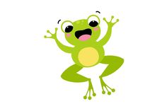 a green frog with its arms up and eyes wide open