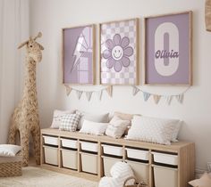 a child's room decorated in lavender and white