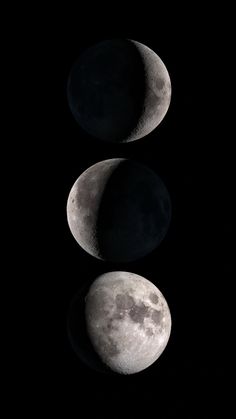 three phases of the moon in black and white