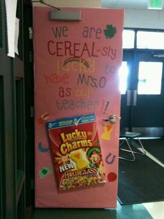 a pink sign that says we are cereal - shy i have msso as our teacher