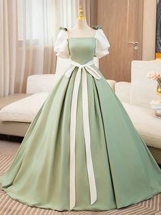 Ivory Ball Gown, White Prom Dress Long, Prom Dress Short Lace, Satin Long Prom Dress, White Prom Dress, A Line Prom Dresses, Dress A Line, Green Prom Dress