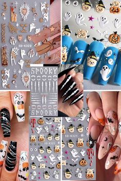 Spooky and Glamorous Halloween Nail Art 👻🎃 These 5D glitter Halloween embossed nail stickers are the perfect way to add a festive touch to your nails. With designs featuring pumpkins, spiders, webs, ghosts, and bones, there's something for everyone. #halloween #nailart #nails #manicure #diy #nailartdesigns #nailarttips #nailarttools #nailartaccessories #halloweennails #glitter #embossed #halloweendecor Bone Nail Art, Glamorous Halloween, Spiders Webs, Pumpkin Spider Web, Glitter Halloween, Nail Art Gel, Nail Stickers Decals, Pumpkin Spider